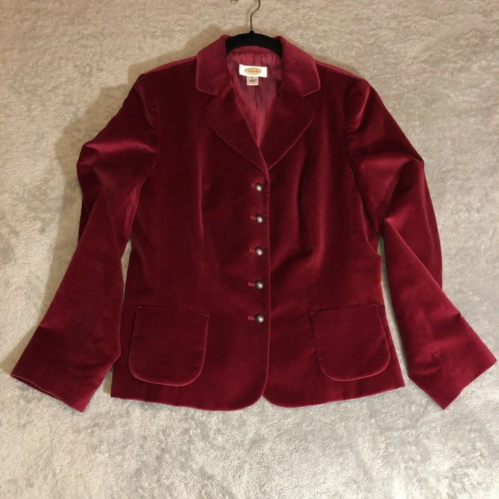 TALBOTS Raspberry Silk Blend Velvet Silver Button Jacket Sz 8
